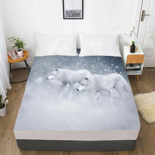 3D Printed Fitted Sheet Custom Design Mattress Fitted Cover Bed Linens Sheets Bedsheet 198*203cm Two Snow Wolf Home Bedding
