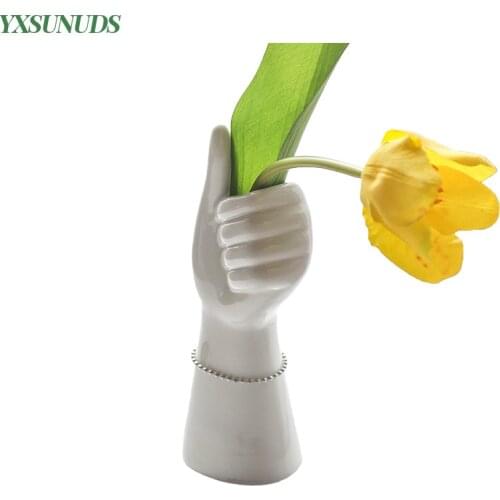 Arm Ceramics Flower Vase Art Body Decor Vase Nordic Hand Shape Statue Desktop Flower Arrangement Plant Pot Home Sculptures Decor