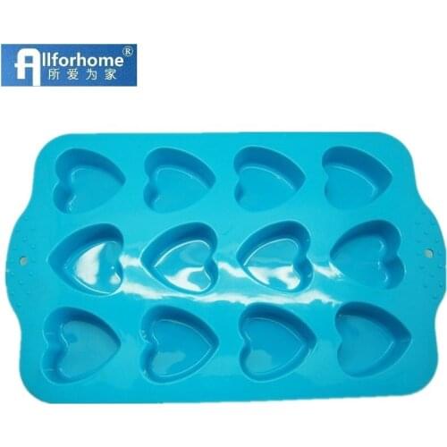 12 Holes 3D Heart Silicone Cake Pan Cake Baking Pan Bakeware Soap Chocolate Jelly DIY Mold Cupcake Baking Tray Mousse Muffin Pan