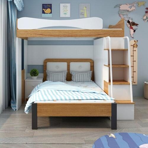 Nordic double childrens multifunctional storage combined high low bed staggered upper and lower