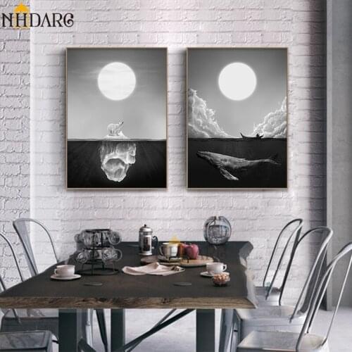 Nordic Black White Scenery Nice Restaurant Decoration Poster and Prints Canvas Painting Wall Pictures For Living Room Home Decor