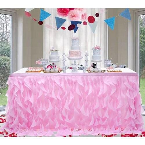 Tulle for party table Party Decoration Tableware Tutu Rag Wicker Wed Birthday Party Pleated Wavy white Table Skirt Cover