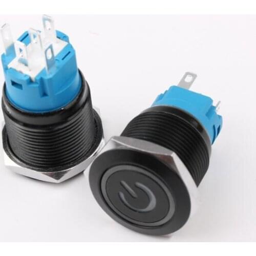 5 set self-locking Waterproof 19mm 6v12V24v220v self-locking Push Button Power Black Metal Switch colour LED light symbol