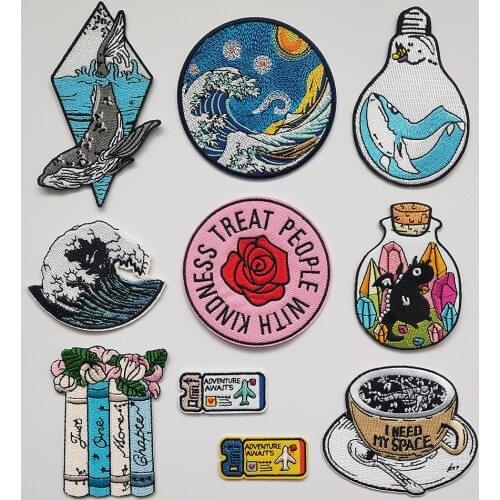Whale The sea Embroidery Patches Stickers Iron On Patch Embroidered Patchs Badge Drifting Bottle Appliques For Clothing Backpack