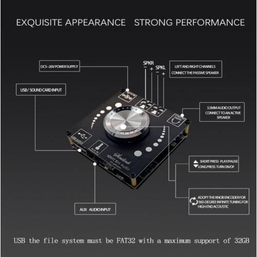 XY-AP100H 100W+100W Dual TPA3116 D2 Bluetooth 5.0 Stereo Audio Digital Power Audio Amplifier Board AMP Amplificador AUX USB APP