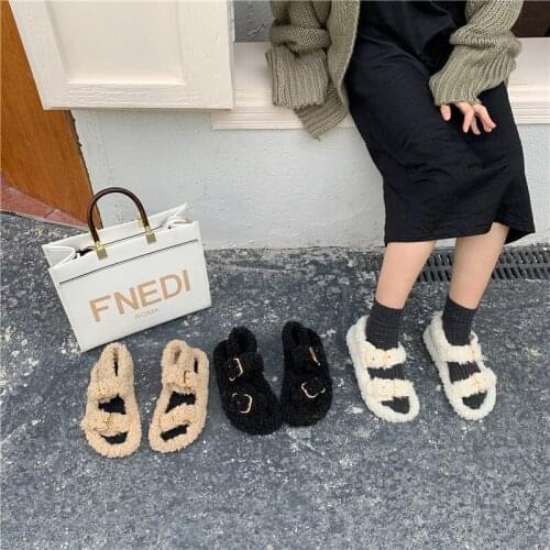Women Fur Slippers Women Winter Shoes Cute Plush Fluffy Sandals Womens Furry Slippers Casual Home House Indoor Slippers