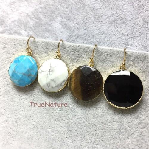 Latest Design Earrings Jewelry Gold Faceted Stone Earring Agates Howlite Tiger Eye Round Shape Earring For Women ER5355