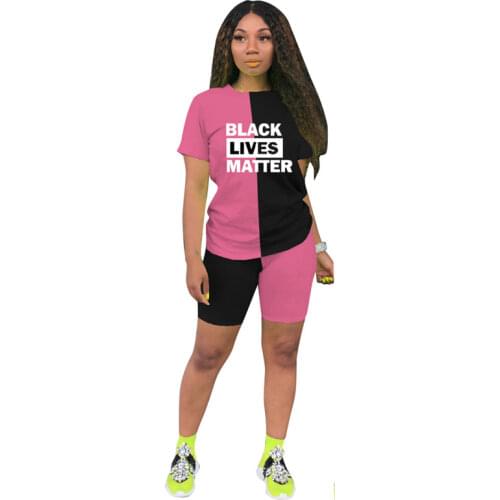 Casual Summer Two Piece Set 2020 Splicing Printing T Shirt & Shorts 2 Piece Outfits Tracksuit Women Joggers Suit Matching Sets