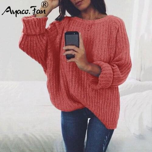 Autumn Winter Oversize Sweater Knitted Pullover O-neck Casual Black Long Sleeve Pull Femme Hiver 2019 New Solid Women Sweaters