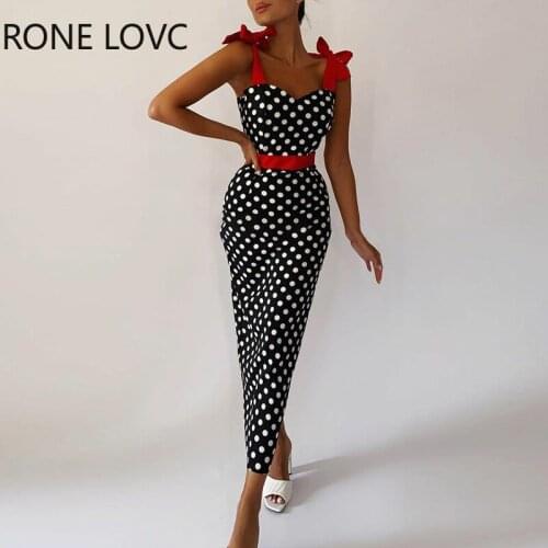 Women Glamorous Bowknot Cami Polka Dot Sexy Bodycon Dresses