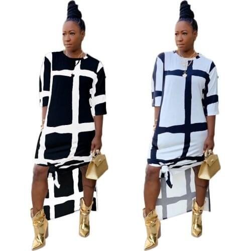 Ladies dress summer womens fashion personality split hem printing loose dresses women plus size clothing for women