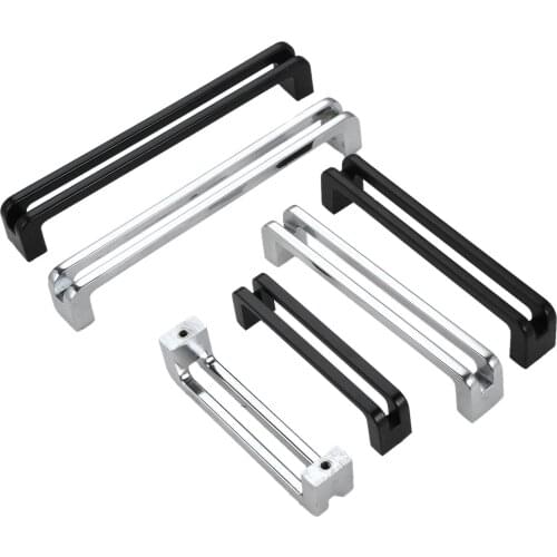 1set Black/Silver Handle Double strip Pull Hollow Design Knob w/screws Brushed Alloy 96/128/160mm Cupboard Wardrobe Drawer Door