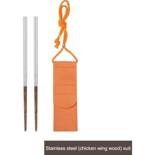 1 Pair Wooden Folding Chopsticks Adjustable Buckle Outdoor Camping Tableware Portable Chopstick with Storage Bag