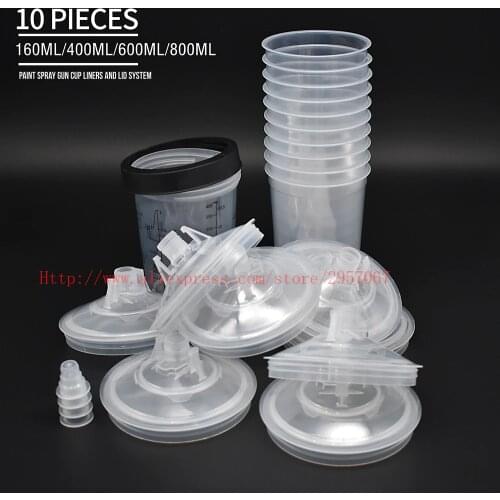 10pcs No cleaning Cups Paint Mixing Cup 160cc 400cc 600cc 800cc Spray Gun PPS Tank,Type H/O Quick Cup, Paint Cup Adapter Pot