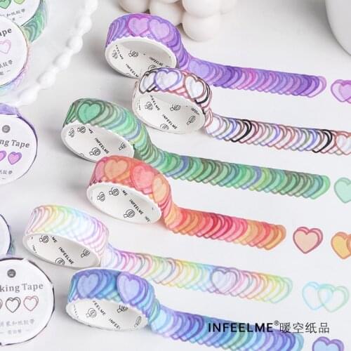 100Pcs/Roll Loving Heart Washi Tape Decorative Masking Morandi Color Scrapbooking Diary Paper DIY Stickers Album decoration