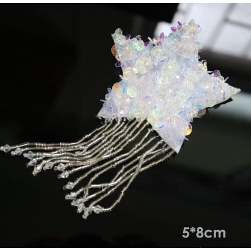 2pcs/set rhinestone embroidery star tassel patches for clothing Embroidered sequin patch for clothes Sewing applique parches