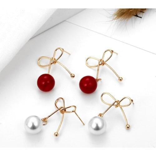 2020Korean style simple earrings Pearl bowknot sweet earrings elegant fashion earrings womens earrings Womens jewelry