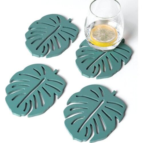 3PCS Leaf Shaped Placemats Insulation Non-slip Wooded Pot Pads Home Kitchenware Cups Coasters Decor Kitchen Table Accessories