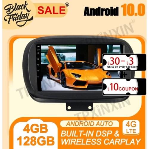 4G+128G Carplay DSP Android 10.0 PX6 For Fiat 500X 2014-2019 Multimedia Player Auto Radio Tape Recorder GPS Navigation Head Unit