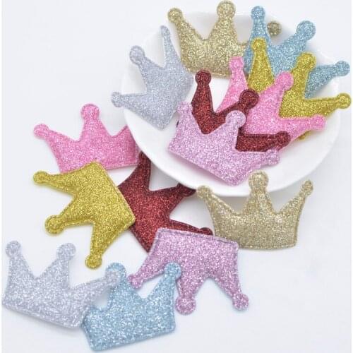 50Pcs 42*28mm Padded Glitter Fabric Crown Applique for DIY Clothes Crafts Fabric Sewing Supplies Patches Handmade Accessory H99