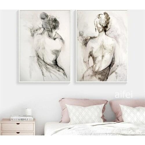 Abstract Black White Woman Sexy Naked Back Oil Painting on Canvas Posters and Prints Scandinavian Wall Art Picture Room Decor