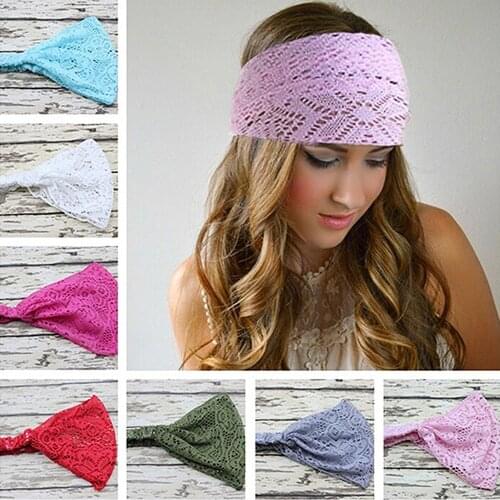 Girl Hair Accessories Fashion Solid Color Hair Elastic Stretchy Wide Head Band Lace Head Turban Bandanas For Women #EW