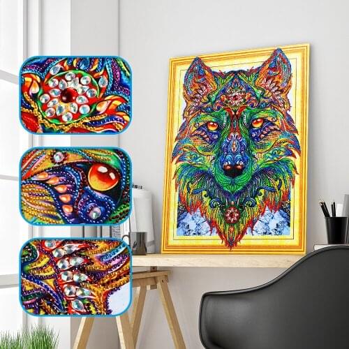 Special Shaped Diamond Painting Wolf head Cross Stitch Rhinestones 5D DIY Diamond Embroider Animal Home Decor Gift 40x50cm