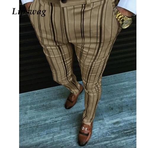 2021 Autumn New Business Casual Striped Printed Pencil Pants For Men Mid Waist Long Pants Streetwear Fashion Mens Slim Trousers