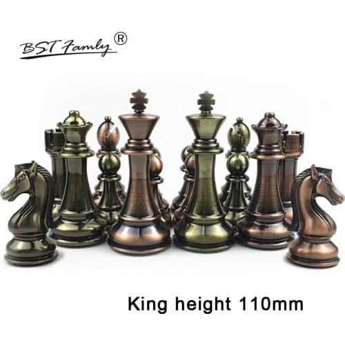 BSTFAMLY Chess Set Kirsite Electroplating Technology Chess Piece High Grade King Height 110mm Chess Game Bright Chess Piece IA11
