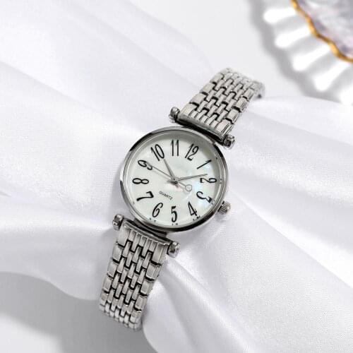 Luxury watch for Women Fashion Number Round Shape Dial Quartz Watch Wristwatch Stainless Steel Strap Accessory relogio feminino