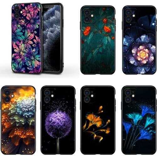 Beautiful Flower Art For Apple iPhone 13 12 11 Mini XS XR X Pro MAX SE 2020 8 7 6 5 5S Plus Black Silicone Phone Case