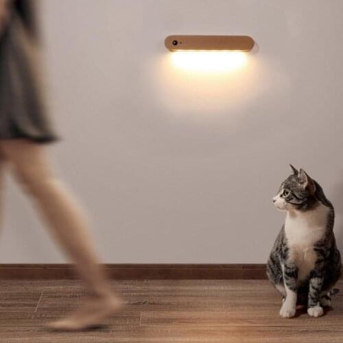 Wooden Motion Sensor Magnetic LED Night Light Wall Mounted Indoor Sundries Key Phone Holder Household Decoration Lighting
