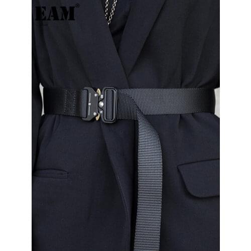 [EAM] 2021 New Spring Summer Black Ribbon Buckle Split Joint Personality Long Belt Women Fashion Tide All-match JR962