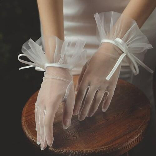 Bow Elegant Gloves For Women Mesh Wedding Accessories Guantes Novia Bridal Transparent Luvas Thin Gloves For Women