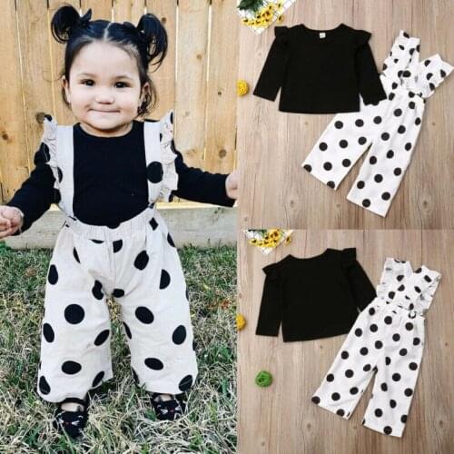 Kid Baby Girl Cotton T shirt Tops Polka Dot Strap Romper Overalls Jumpsuit Long Pants Outfit Girls Clothes