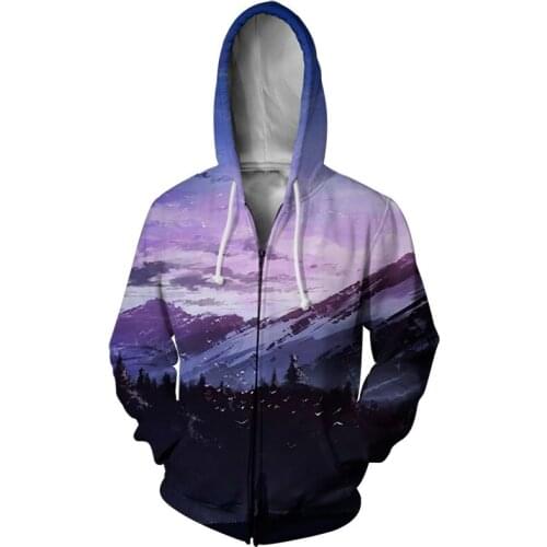 JUMEAST Hoodie Man Zipper Fashion Street Wear 3D Printed Sunset Cloud Zipper Hooded for Men Long-sleeved Hooded Sweatshirt S-7XL