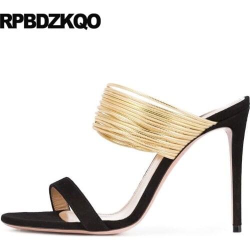 Red Stiletto High Heels Black Pumps Slides Plus Size Designer Sandals Women Luxury 2021 Shoes Runway Embellished Extreme Metal