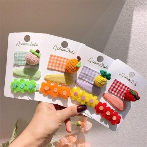Korean Style Girls Cute Woolen Yarn Fruit BB Clip Plush Flower Baby Plaid Hair Clip Headwear for Women Fashion Hair Accessories