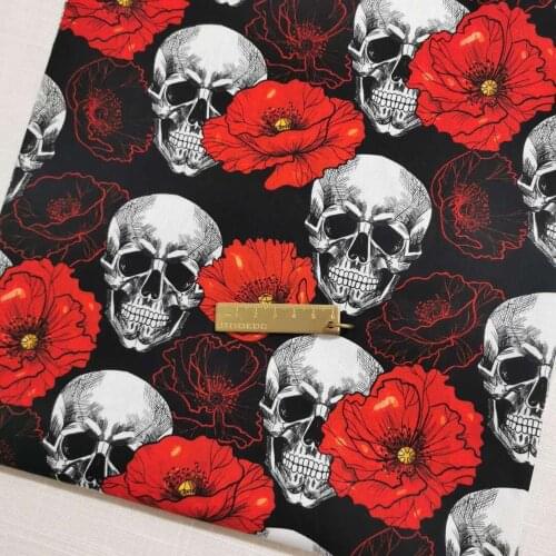 Fashion halloween scary big flower skull Plain cotton fabric Sewing Quilting Needlework Material DIY Handmade Woman shirt turban