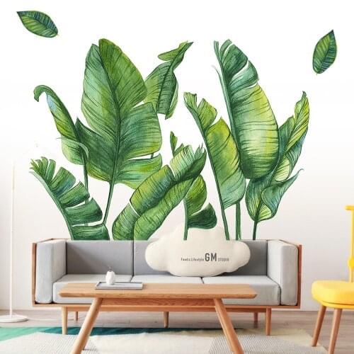 Hand Painted Green Banana Leaf Wall Stickers for Living room Bedroom Wall Decor Vinyl Plants Wall Decals Murals Home Decoration