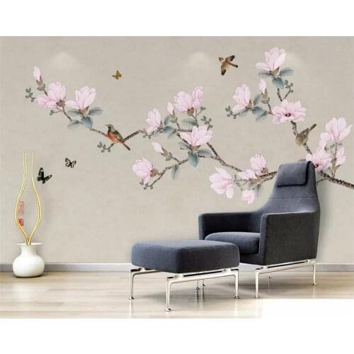 Beibehang Wallpaper mural hand-painted magnolia bird TV background wall paper home decoration living room bedroom 3d wallpaper