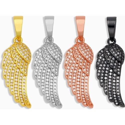 OCESRIO CZ Brass Angel Wing Necklace Charms for Jewelry Making Wholesale Big Gold Pendant Charms for Jewelry Supplies pdta246