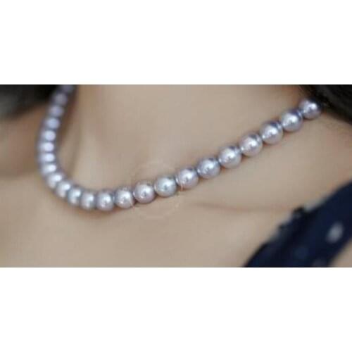 Fashion jewelry Free Shipping 11-12mm round freshwater silver grey pearl necklace 14K