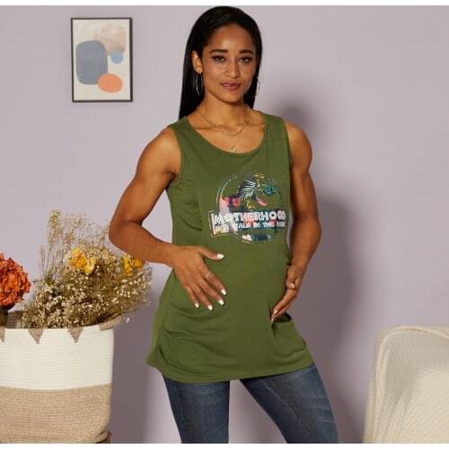 PatPat Maternity Round collar Positioning print Army green Nursing Tank