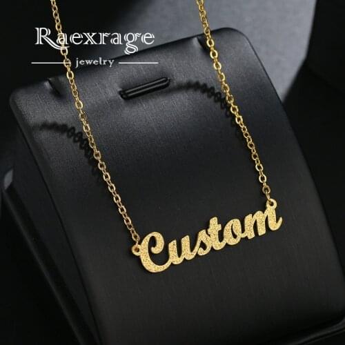 Raexrage Personalized Frosted Name Necklaces Stainless Steel Custom Nameplate Letter Pendants Choker Link Chain for Wedding