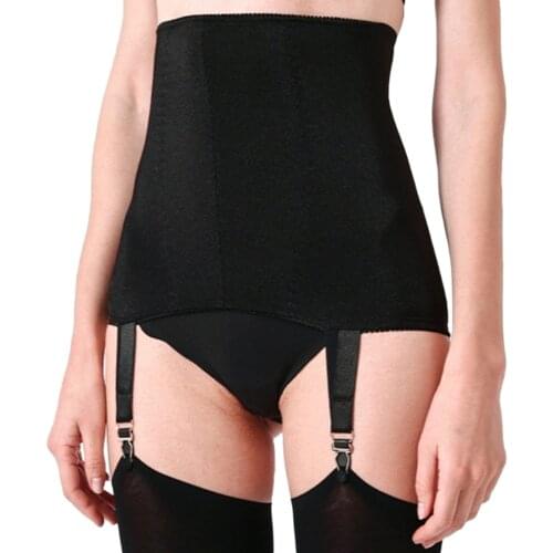 Womens Solid Color Vintage Garter Belt with 4 Straps Metal Clip Suspender for Thigh High Stockings