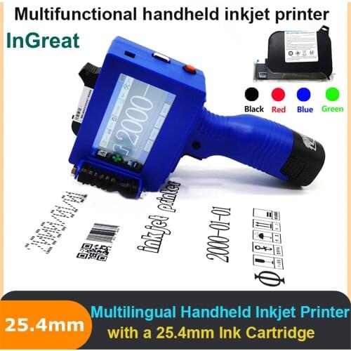 Portable 25.4mm Handheld Thermal Inkjet Printer & 45ML Ink USB QR Bar Code Bottle Russian Korean Russian Italian French Arabic
