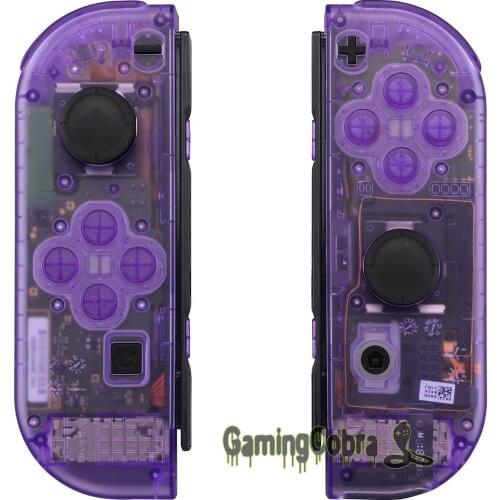 EXtremeRate Custom Clear Atomic Purple Housing Shell Cover with Full Set Buttons for Nintendo Switch JoyCon Controller