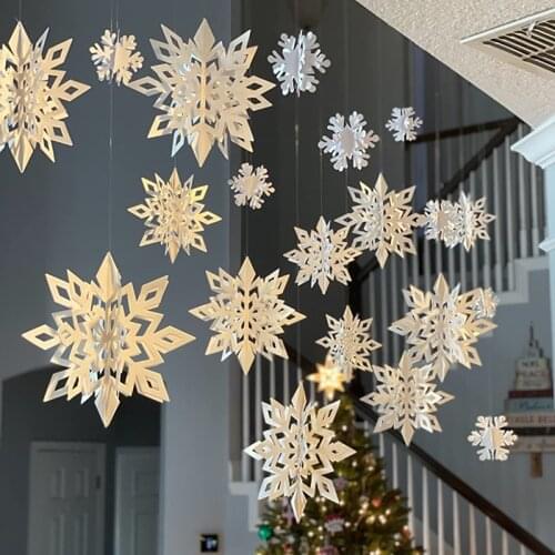 Christmas 3D Hollow Snowflake Paper Garlands Snowflakes princess Party Decoration Xmas Tree Hanging Window Decor Winter Decor