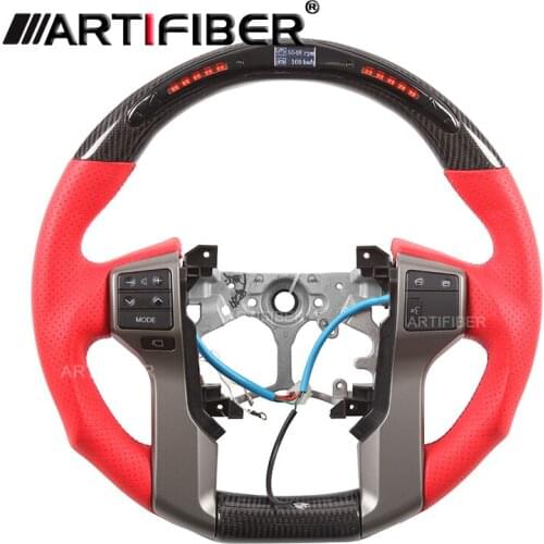 100% Genuine Red leather Carbon Fiber LED Steering Wheel for TOYOTA Prado,4 Runner,Tundra，Tacoma